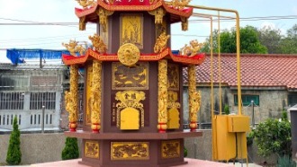 環保金爐/廟牌/石漆金爐/雙層屋簷/紅寶花崗石石材/金屬爐SUS304
